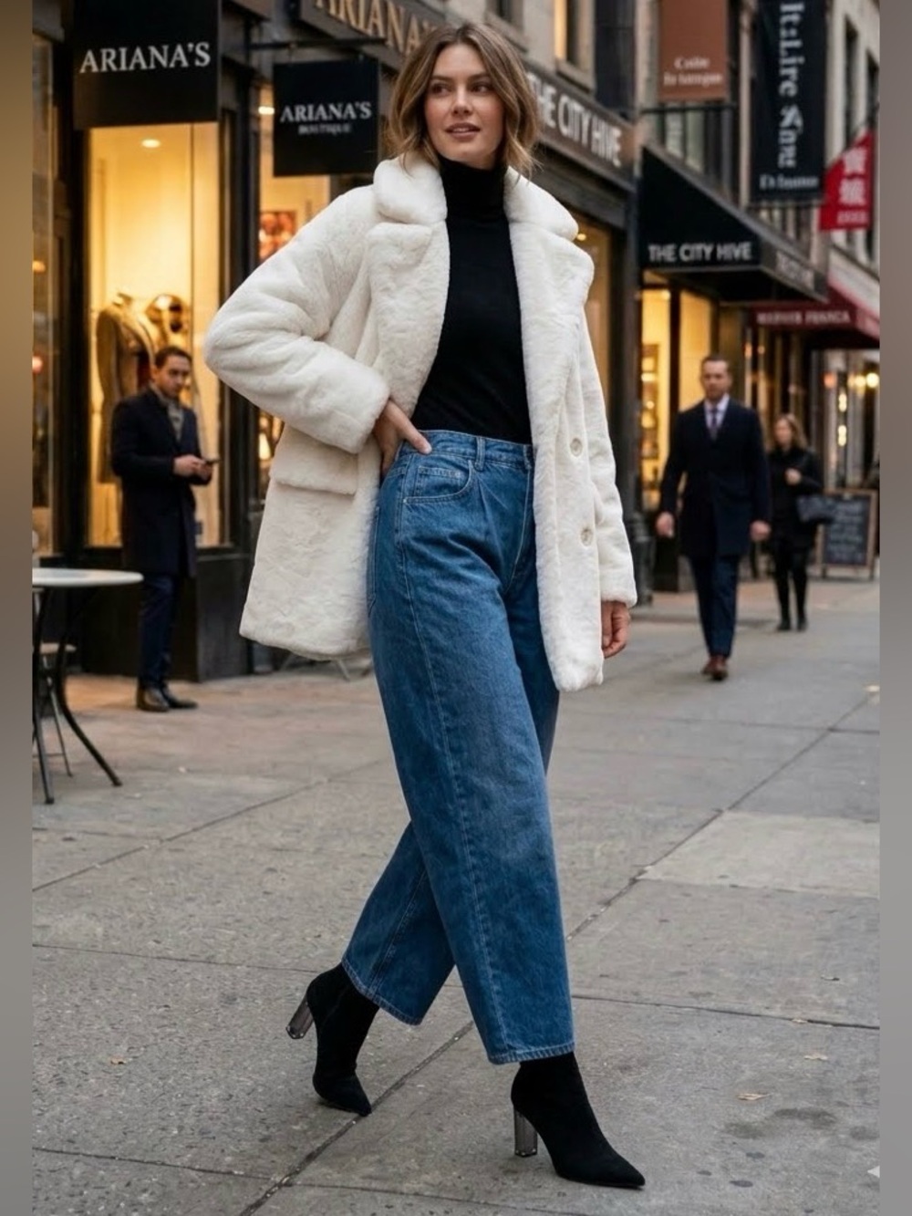 NWT FREE PEOPLE Kate Double-Breast Oversized Plush Fur Coat Teddy Jacket Ivory L
